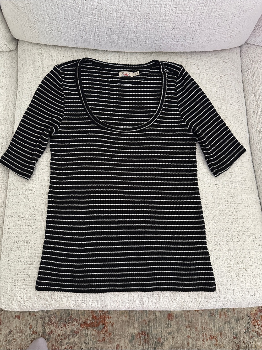 Faherty Women's Black and White Striped Scoop Neck Top